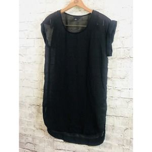 H&M WOMENS Black Shift Dress Butterfly Sleeve Sheer Cover Blouse TUNIC SZ 2